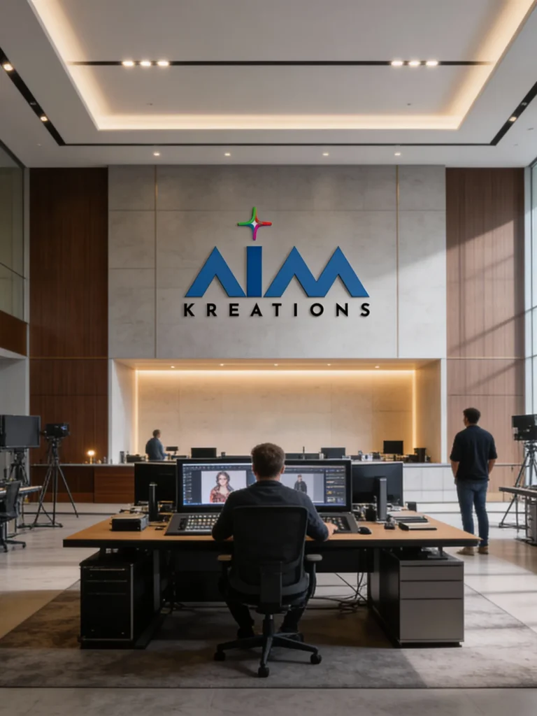 Cinematic AI video production setup at AIM Kreations, best AI video production company in India creating high-end AI films