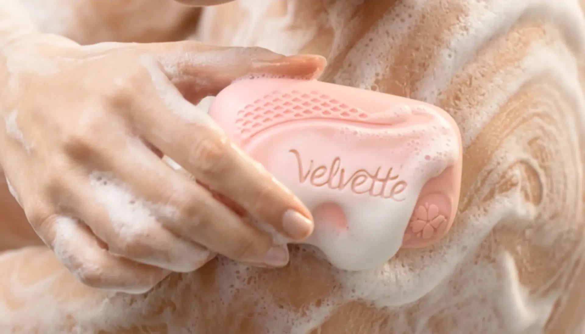Velvette soap ( Reliance Consumer Products ) lifestyle product shot AI ad film with natural ingredients skincare branding India